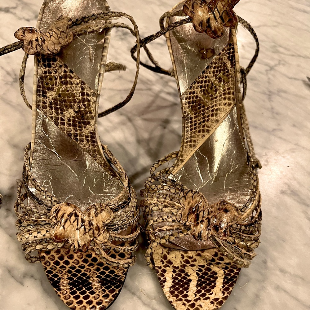 Vintage 1980s 9West snakeskin ankle wrap heels size 7 1/2